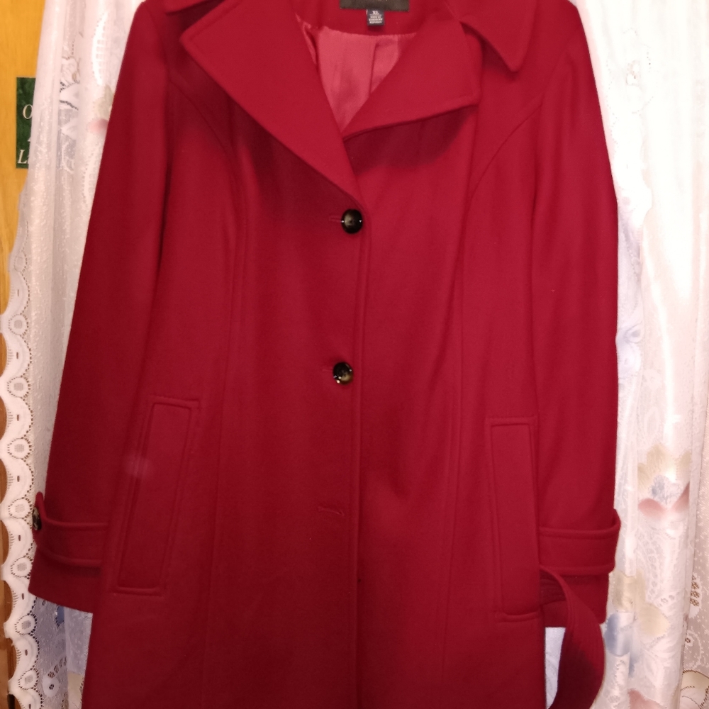 London Fog Red Lana Wool Blend Winter Trench Coat